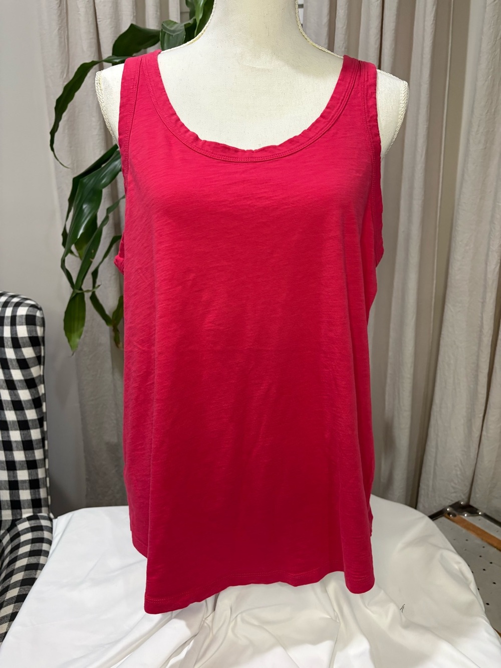 LOFT Vintage Women's Pink Scoop Neck Wide Strap Cotton Tank Top Size XL